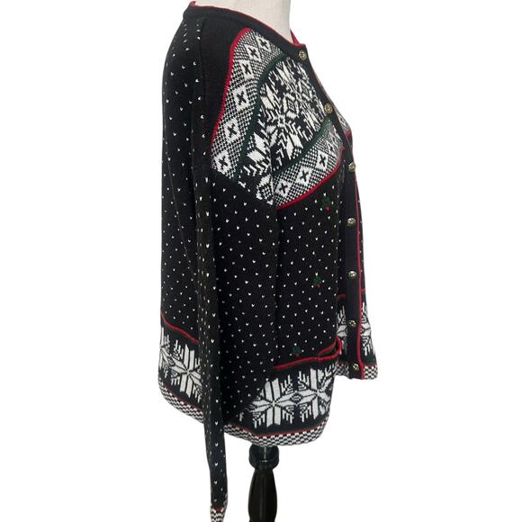 Koret Vintage Christmas Cardigan Sweater size Medium Fair Isle Snowflake Granny - Picture 5 of 12